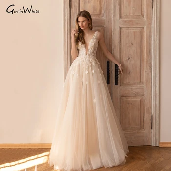 Klasik 3D Çiçekler A-line düğün elbisesi Kadınlar İçin Aplikler Tül Gelin Elbiseler Gelin Elbiseler Düğün Elbisesi Vestidos De Novia