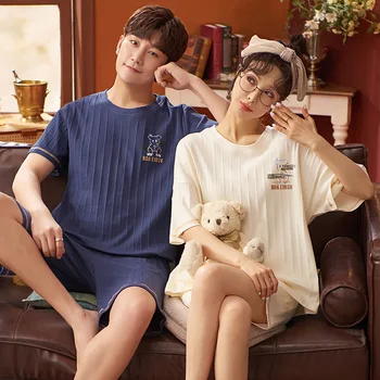 Kore Pamuk Çiftler Kıyafeti Erkekler Yaz Uyku Üst ve Şort Pijama Seti Kadın Pijama Takım Elbise Kadın Erkek Gecelik trendyol