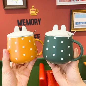 Kore versiyonu basit dalga noktası Kupa iş ofis çift kahve kapaklı kupalar kaşık kişilik küçük taze seramik fincan