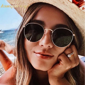 KUMARRY YENİ Küçük Metal Yuvarlak Güneş Gözlüğü Kadın güneş gözlüğü kadın Moda Lüks Marka Tasarımcısı Sunglass Oculos UV400 Gölge