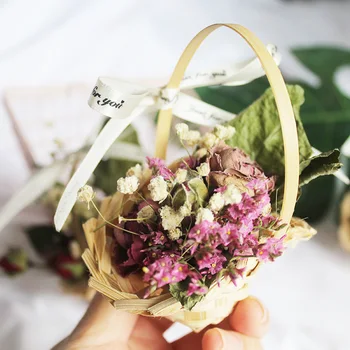 Kurutulmuş Çiçek Sepeti Doğal Gypsophila Buket Mini Sepet Ev Partisi Dekoru İçin Fotoğraf Sahne Düğün El Hediye Sahte Çelenk