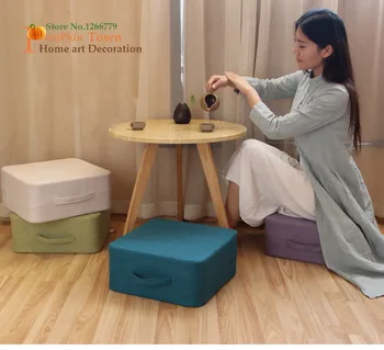 Kırsal tarzı kare renk keten yastıklı yastık, çıkarılabilir ve yıkanabilir zemin kalınlaşma Japon tatami mat, kumaş kare yükseltmek