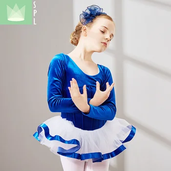 Kızlar Dans Kostümleri çocuk Uzun Kollu Bale Dans Etek Kadife Giyim Çocuk Bale Sıcak Performans Elbise B-4649