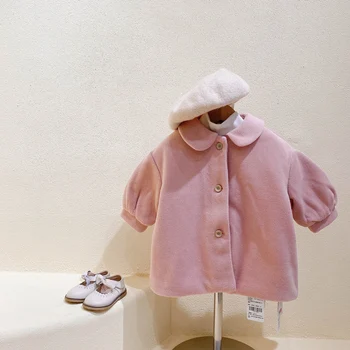Kızlar Yün Ceket Ceket Pamuk Dış Giyim Palto 2022 Pembe Sıcak Kalınlaşmak Artı Kadife Kış Sonbahar Yüksek Kaliteli çocuk Clothi