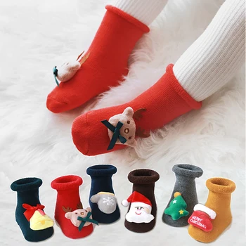 Kış sıcak Bebek Noel çorap Sevimli çizgi film bebeği Anti Kayma çorap Havlu Pamuk Termal Dikiş Uzun Kat Terlik Çocuklar için