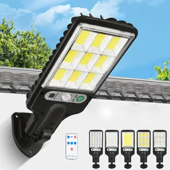 LED güneş sokak ışıkları COB + SMD açık güneş lambası 3 ışık modu ile su geçirmez hareket sensörü güvenlik aydınlatması bahçe veranda için