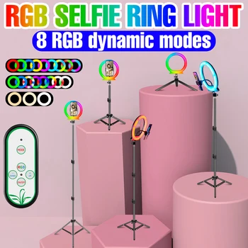 LED Renkli dolgu ışığı Kısılabilir Halka Lamba RGB Selfie Halka Işık Profesyonel Fotoğraf Aydınlatma Video Işığı Canlı Stüdyo