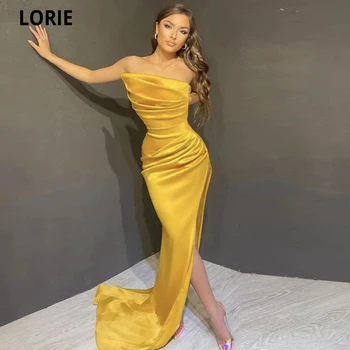 LORIE Altın Denizkızı Abiye 2022 Düğün Parti İçin Bir Omuz Saten Yan Bölünmüş Balo elbisesi Resmi Ünlü Vestido Festa
