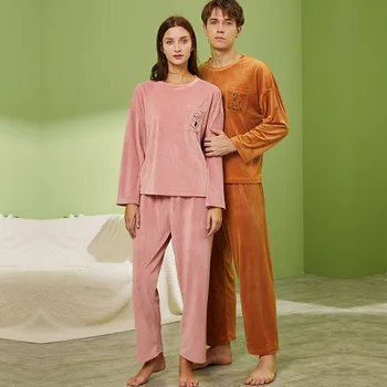 M-5XL Erkek Ve Kadın Çift Sonbahar / Kış Lynx Kadife Taban Sonbahar Giysileri Moda Ev Hizmeti Pijama Gecelik Seti