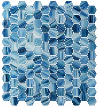Mediterraneon tarzı mavi altıgen cam mozaik duş odası banyo oturma odası dekorasyon için tle