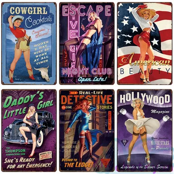 Metal Demir Seksi Kadın Cowgirl Kulübü Araba Servisi Boyama Pas Baskı Tabela Posterler Sanat Resimleri İçin Oturma Odası Kulübü Ev dekor