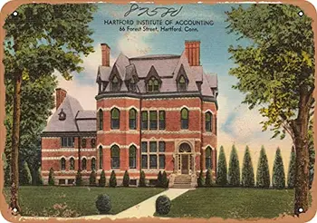 Metal Tabela Connecticut Kartpostalı - Hartford Muhasebe Enstitüsü, 66 Forest Street, Hartford, Conn.j-Vintage Paslı Görünüm