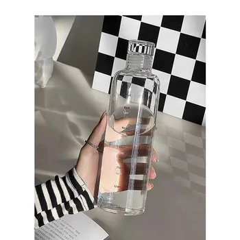 Minimalist Gelişmiş Mezun su bardağı şişe Ins Tarzı Su kapaklı şişe Taşınabilir Cam Şeffaf Güzel hediye su ısıtıcısı