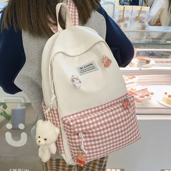 Moda Kadın Sevimli okul çantası Yeni Moda Kadın Kolej Ekose Sırt Çantası Bayan Kafes Dizüstü seyahat sırt çantası Kitap Kız okul çantası
