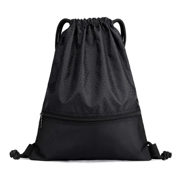 Moda Naylon İpli Çanta Taşınabilir Katı Yüksek kapasiteli Spor Omuz Sırt Çantaları Açık Seyahat Okul Siyah Çanta