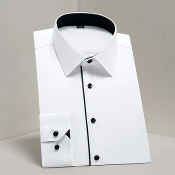 Moda Sıcak Satış Yüksek Erkek Gömlek Uzun Kollu Dimi Katı Rahat Resmi İş Gömlek Marka Erkek Elbise Gömlek erkek gömleği