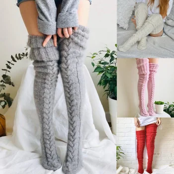 Moda Uyluk Yüksek Diz Üzerinde Çorap Kadın Kış Örgü Katı diz üstü çorap Bayanlar Seksi Bacak Sıcak Nefes Yüksek çorap