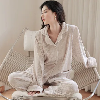 Moda Yeni Sonbahar Kış Kadife Pijama Seti Kadın Uzun Kollu Hırka Pantolon Ev Takım Elbise Düz Renk Pijama Femme Dökün