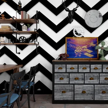 Modern Basit Siyah ve Beyaz Yatay Çizgili Dalgalı Duvar Kağıdı Berber Dükkanı Yemek Salonu 3D Oturma Odası Arka Plan Duvar Kağıdı