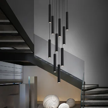 Modern LED Kristal Merdiven Avize Siyah Nordic Basit Kapalı Aydınlatma Fikstür Yeni Yaratıcı Tasarım Asılı Lamba Ada Uzun 