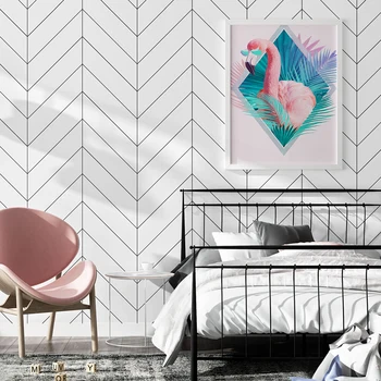 Modern Siyah Beyaz Geometrik Şerit Duvar Kağıdı PVC Su Geçirmez Duvar Kağıtları Ev Dekor Oturma Odası Kanepe Yatak Odası TV Arka Plan Dekor