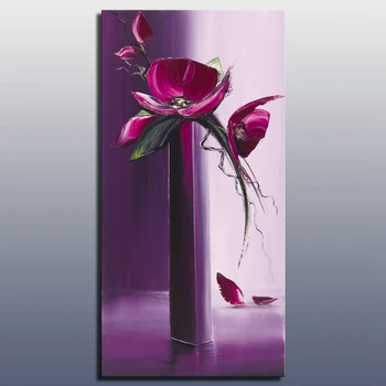 Mor renk dekoratif çiçek yağlıboya el yapımı ağır doku palet bıçağı ile akrilik duvar sanatı ücretsiz kargo