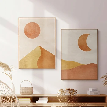 Morandi Posteri Güneş ve Ay Tuval Boyama İskandinav Duvar sanat resmi BOHO Baskı Oturma Odası Yatak Odası Ev Dekor Çerçevesiz