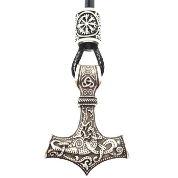 Nostalji thor'un Hammer Mjolnir Kolye İskandinav Runes Boncuk Viking Erkek Kolye Tılsım Muska Dropshipping
