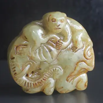Oyma Çin eski yeşim maymun fil hayvan heykelcik heykeli