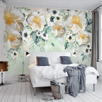 Pastoral tarzı taze beyaz çiçek özel duvar çiçekli duvar kağıdı yatak odası dekoru ev dekor 3D duvar kağıdı oturma odası için