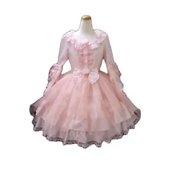 Prenses Elbise Güzel Lolita Pembe Dantel Saten Güzel Kız Mini Elbise Rol Oynamak Elbise Özelleştirilmiş