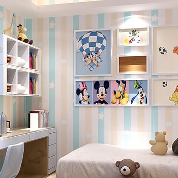 Q QIHANG Karikatür Desen Bulutlar ve Dikey Çizgili çocuk Odası Oturma Odası Yatak Odası Duvar Kağıdı Rulo 0.53 m*10 m=5. 3m2