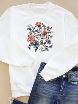 Rahat Giyim Grafik Tişörtü Kadın Giyim Baskı Moda Suluboya Çiçek Çiçek Tarzı Giysiler Sonbahar Bahar Kazaklar