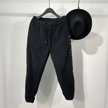 Rahat Owen Seak Erkekler Kalem Yüksek Sokak Giyim erkek İngiltere Sweatpants Tiki Sonbahar Kış Çapraz Siyah Pantolon