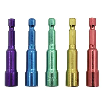 Renkli Metrik 8mm Hex Soket Kol somun anahtarı matkap uçları seti 1/4 İnç Manyetik Hex Shank Hızlı Değişim, 5 adet Paketi (Mor / Bl