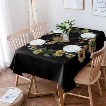 Retro Arı Ayçiçeği Çelenk Siyah Düğün Parti Masa Örtüsü Su Geçirmez Yağa Dayanıklı yemek masası Örtüsü Mutfak Ev Dekor Masa Örtüsü