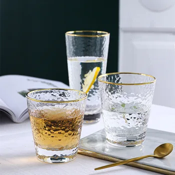Retro Gözlük Şarap çay bardağı Altın Kakma Kenar Şeffaf Su Bardağı Suyu Kahve Süt Kokteyl Viski Içme Hediye Drinkware