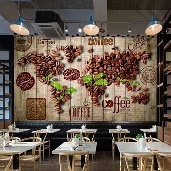 Retro Nostaljik Kahve Çekirdeği Dünya Haritası Duvar Kağıdı Endüstriyel Dekor Duvar Kahve Dükkanı Cafe Öğleden Sonra Çay Restoran Arka Plan Duvar