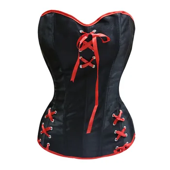 Saten Overbust Korse Kırmızı Sapanlar Siyah Gaine Amincissante Femme Balık Kemikli Gotik Elbise Gaine Ventre Plat Femme Vücut Şekillendirme