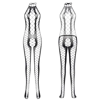 Seksi Fishnet Bodysuit Tayt Kadın Seks Kıyafetleri See Through Vücut Çorapları Mesh Hollow Out Lingerie Parti Kutup Dans Kostümleri