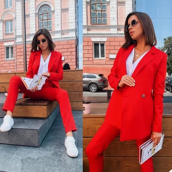 Seksi Kadın Takım Elbise Custom Made Çentikli Yaka Kırmızı Blazer Yeni Tasarlanmış Yüksek Kaliteli Ceket Günlük Streetwear Ofis kadın mont