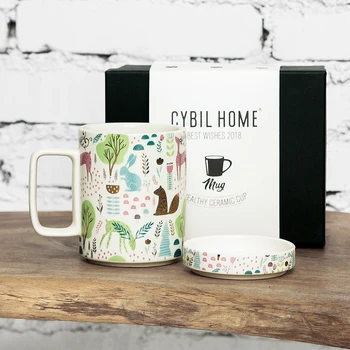 Seramik İskandinav Yaratıcı Karikatür kapaklı kupa Kahvaltı Süt Kahve çay bardağı Çift Su Bardağı Porselen Drinkware Hediye Kutusu