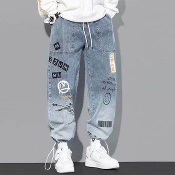 Sonbahar 2022 Harajuku erkek Gevşek Pantolon Büyük Boy Düz Bacak Retro Tarzı Vintage Graffiti Etiket Hip-Hop Rahat Sokak Pantolon