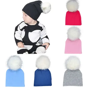 Sonbahar Kış Bebek Şapka Saf Renk Erkek Kız Örme Çocuklar Kapaklar Ponpon Moda Yenidoğan Fotoğraf Sahne Kaput çocuk Aksesuarları