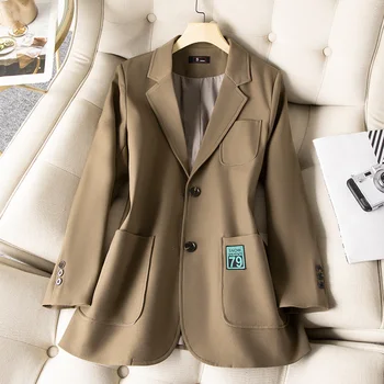 Sonbahar Kış Kadın Kahve Gri Resmi Blazer Ofis Bayanlar Kadın Uzun Kollu Tek Göğüslü Iş Iş Elbisesi Ceket Ceket