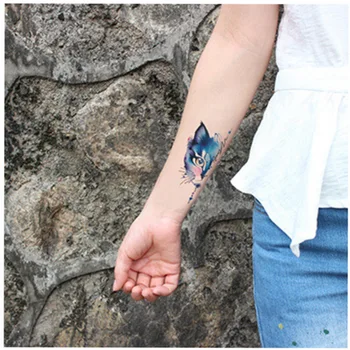 Su geçirmez Geçici Transfer dövme etiket mavi yarım yüz kedi sahte dövme flaş dövme küçük dövmeler kadın erkek çocuklar için