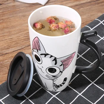 Sıcak satış 600ml Karikatür yaratıcı kedi kapaklı kupa süt kahve kupa çay Porselen seyahat tipi kupa Büyük Kapasiteli seramik Güzel Hediyeler