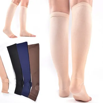 Sıcak Sıkıştırma Seviyesi Tıbbi Elastik Toeless Uyku Çorap Destek Diz Yüksek Ucu Açık varis çorabı Ayak Bakımı Damla Nakliye