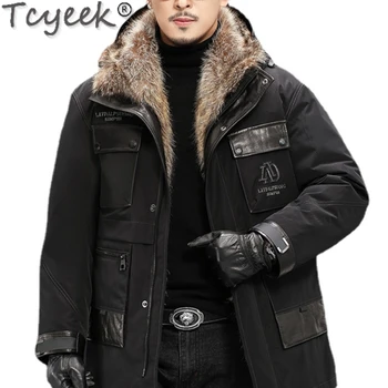Tcyeek Kış Ceket Erkek Giyim erkek Parkas Kürk All-in-one Rakun İç Kürk Tavşan Kürk Kollu Kalınlaşmak Kürk kapüşonlu ceket