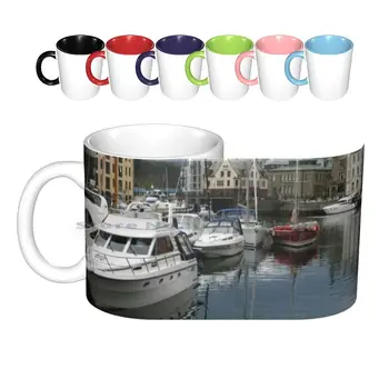 Tekneler Alesund Seramik Kupalar Kahve Fincanları Süt Çay Bardağı Deniz Limanı Tekneler Norveç Alesund Yaratıcı Trend Vintage Hediye Şişesi